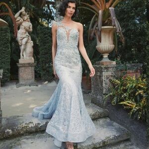 Mac Duggal Light Blue Embroidered Dress